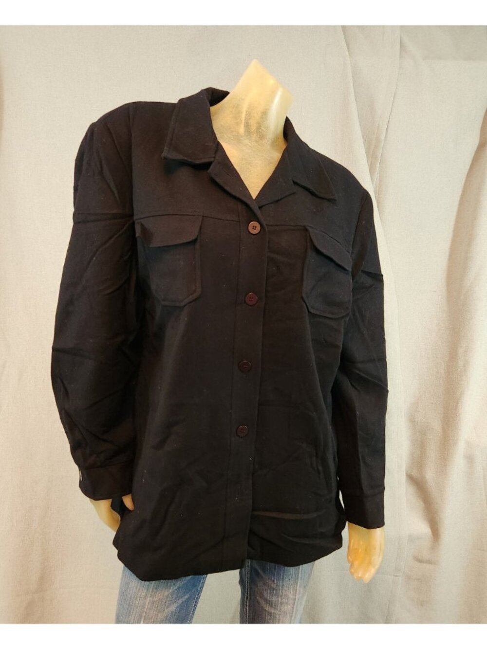Bridgetown Coll. Black Button Down 100% Wool Shacket Jacket Size 16 XLARGE XL - Picture 1 of 5